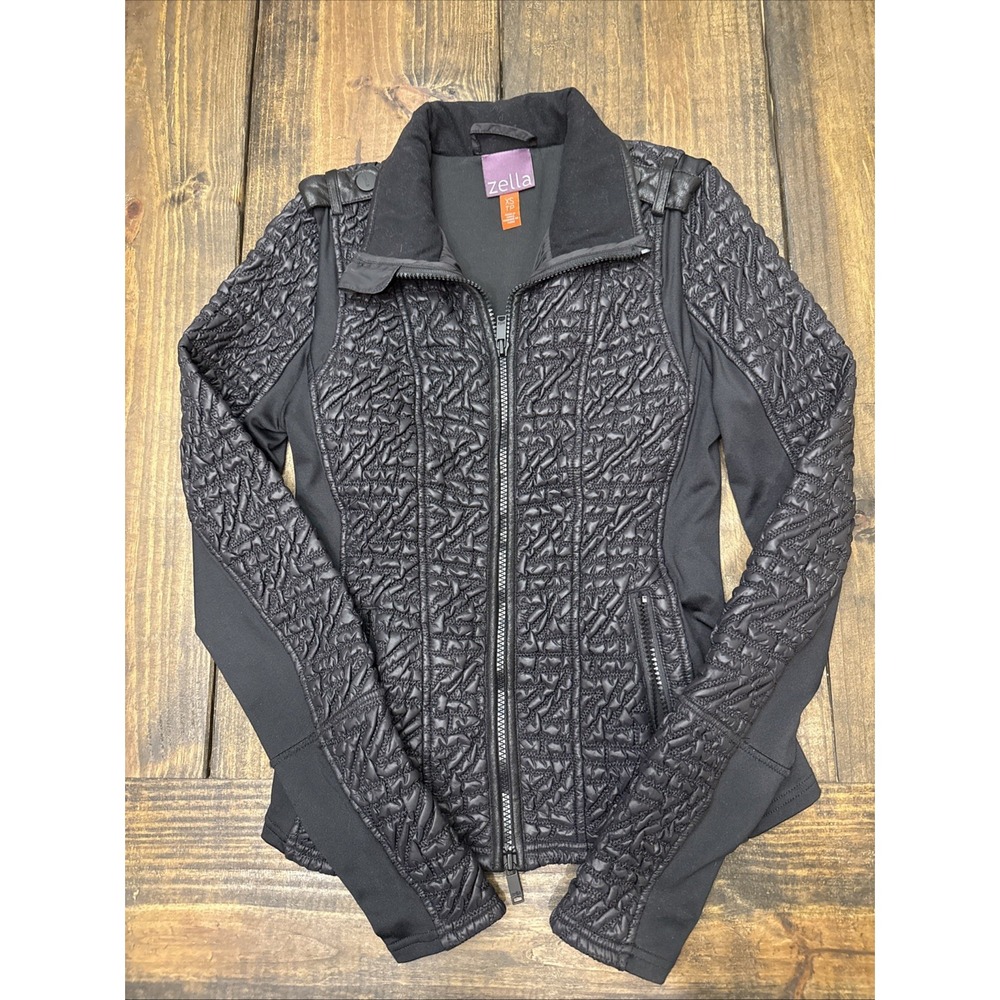 Zella Women's Jacket Black Full‎ Zip Quilted Running Fitted Zipper Pockets XS